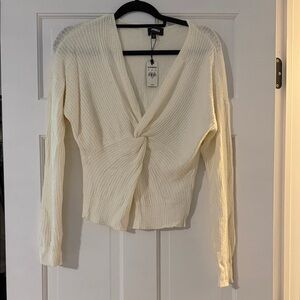 Express Cream Twist-Front Knit Top